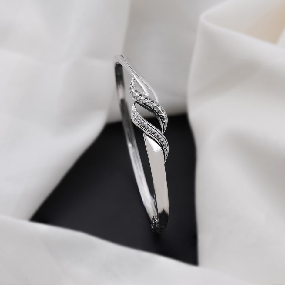 Twisted Wave Diamond Silver Bracelet for Women