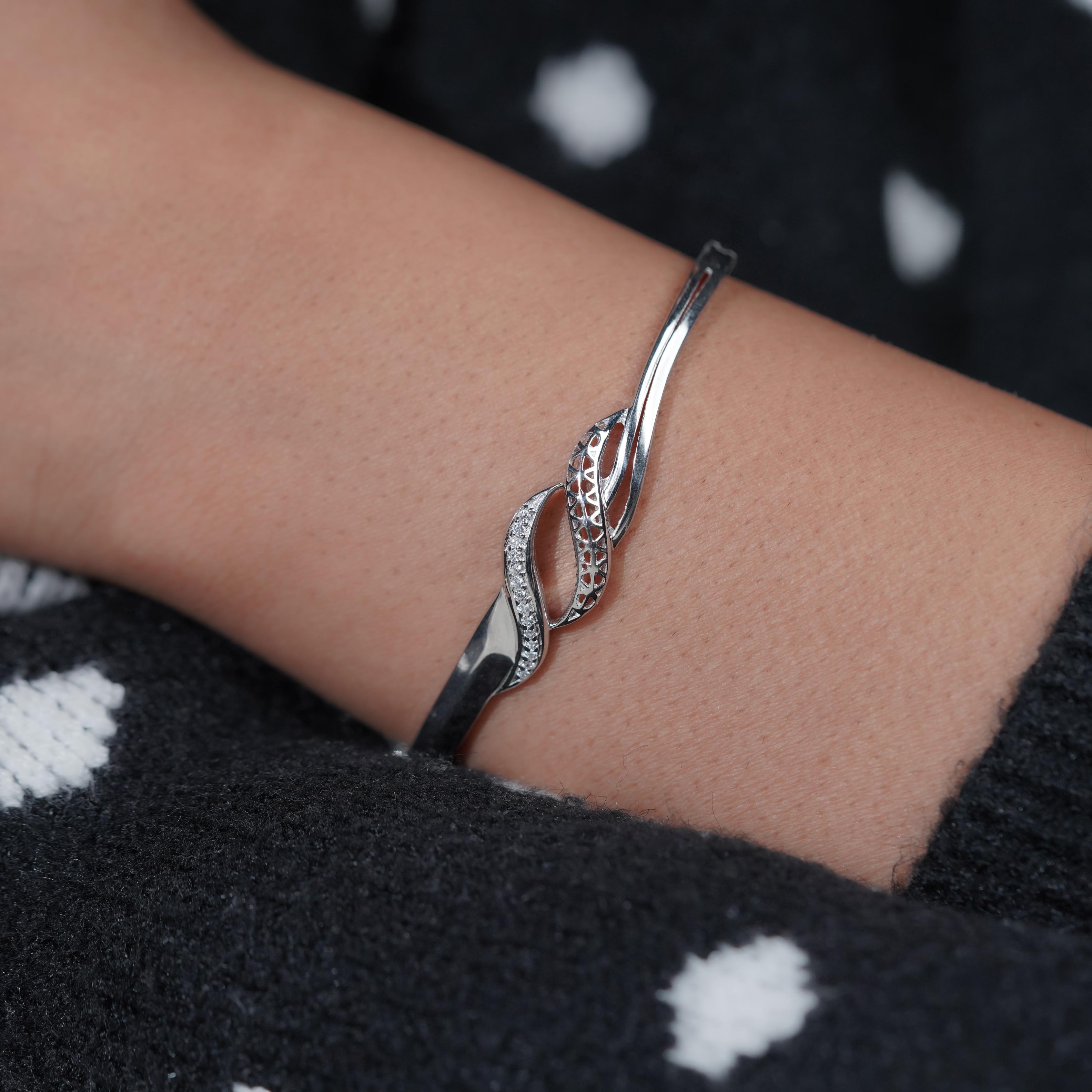 Twisted Wave Diamond Silver Bracelet for Women