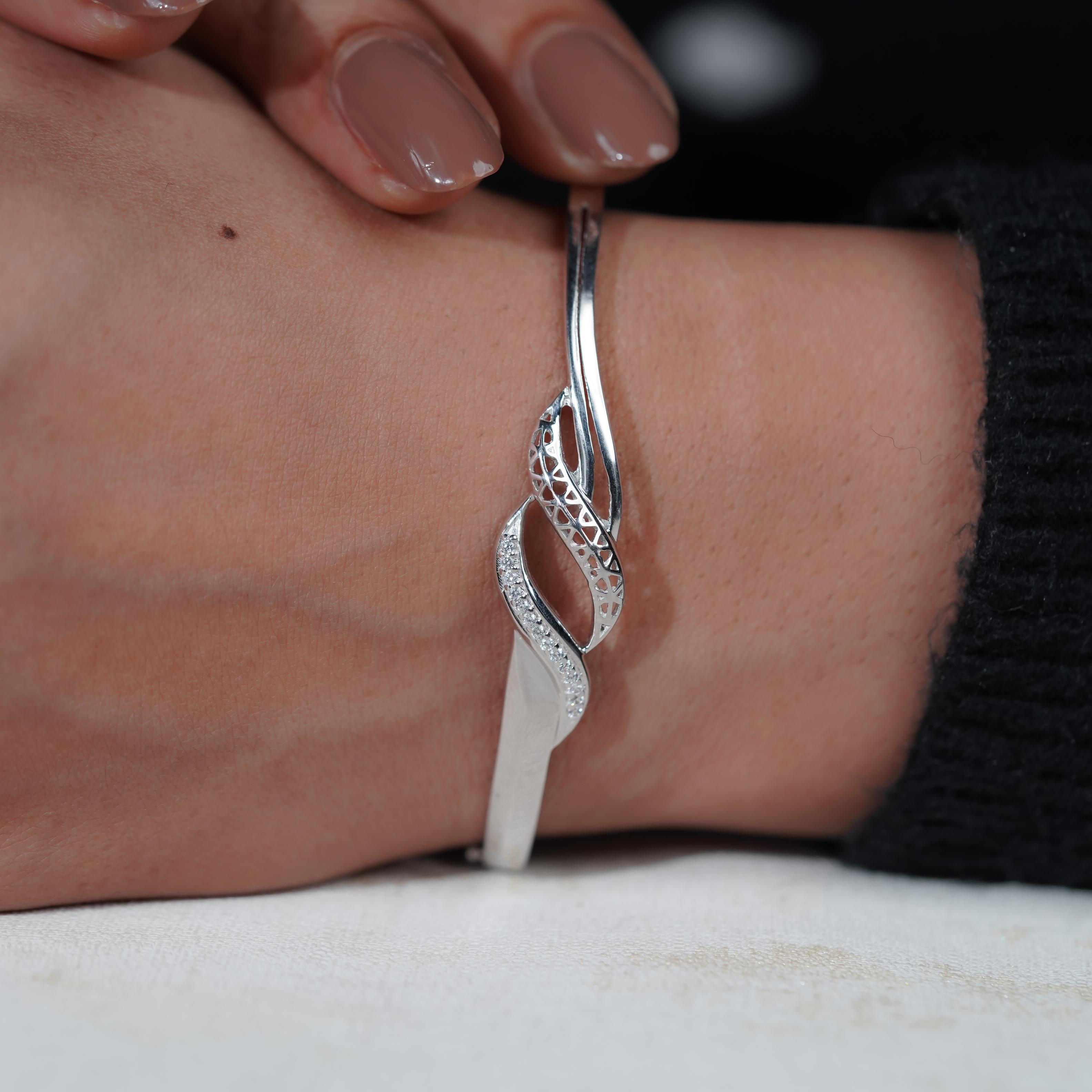 Twisted Wave Diamond Silver Bracelet for Women
