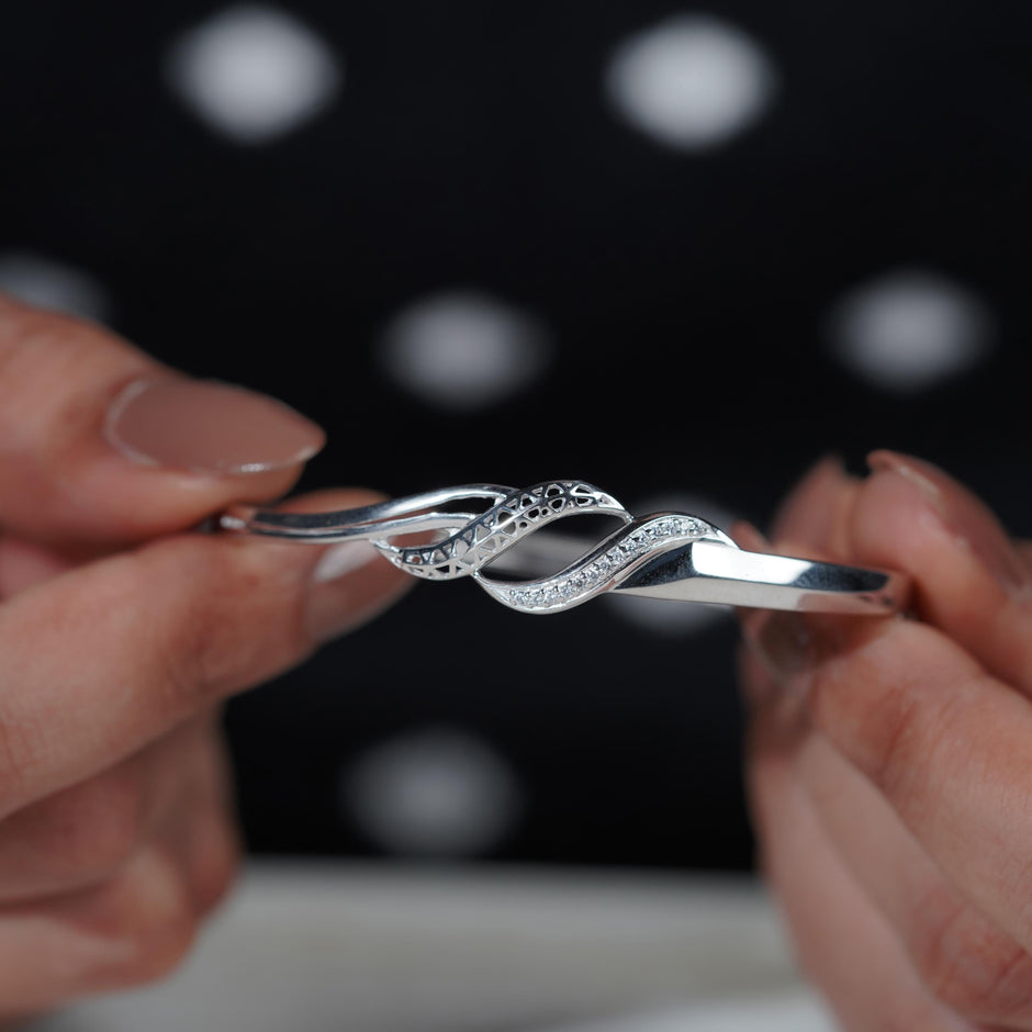 Twisted Wave Diamond Silver Bracelet for Women