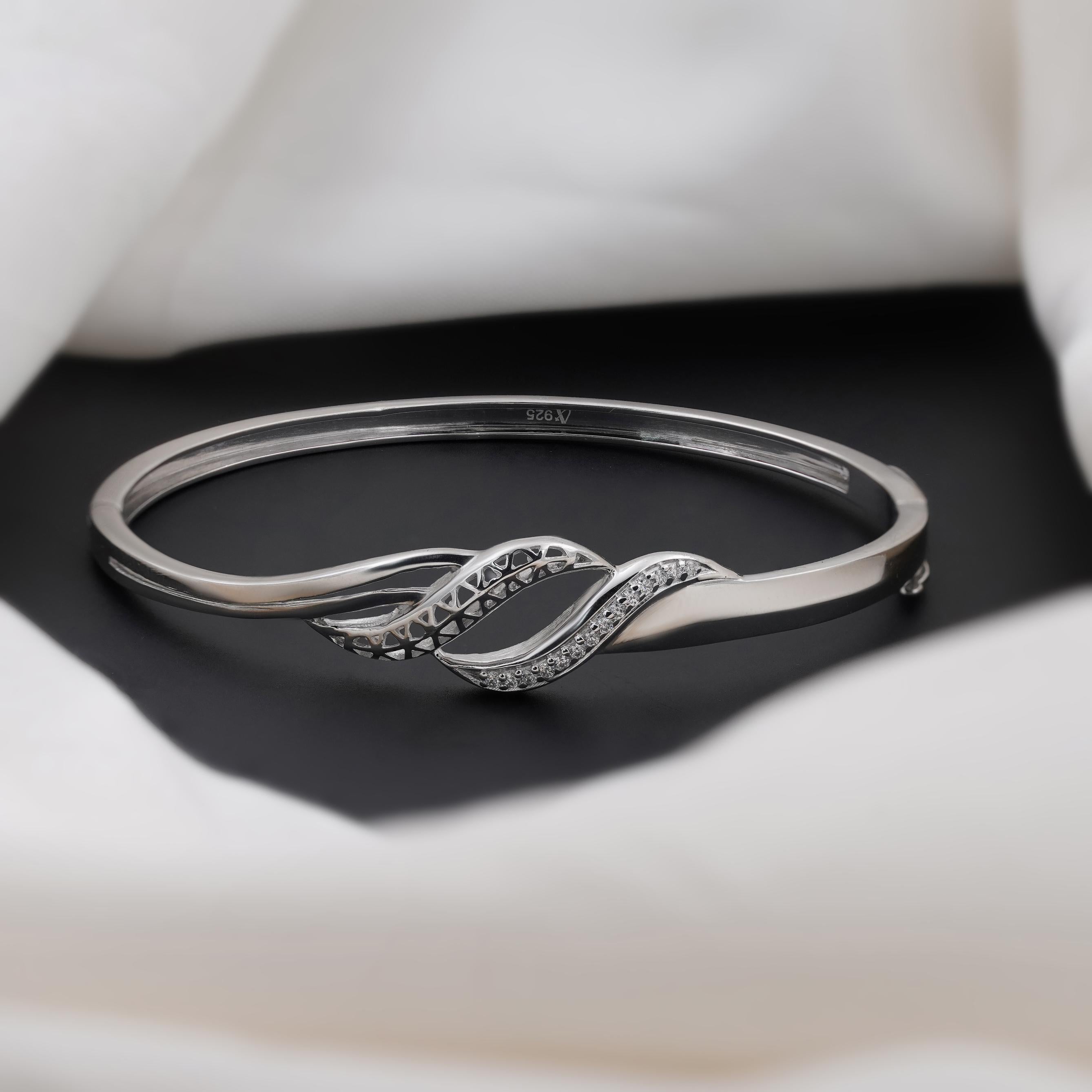 Twisted Wave Diamond Silver Bracelet for Women