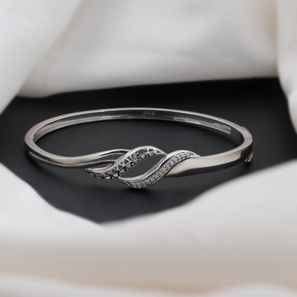 Twisted Wave Diamond Silver Bracelet for Women