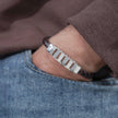 Brown Braided Leather Silver CZ 925 Sterling Silver Bracelet for Men