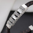 Brown Braided Leather Silver CZ 925 Sterling Silver Bracelet for Men