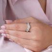 V Shape CZ Diamond Ring on Hand