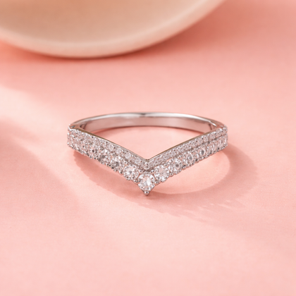 V Shape CZ Diamond Ring on Hand
