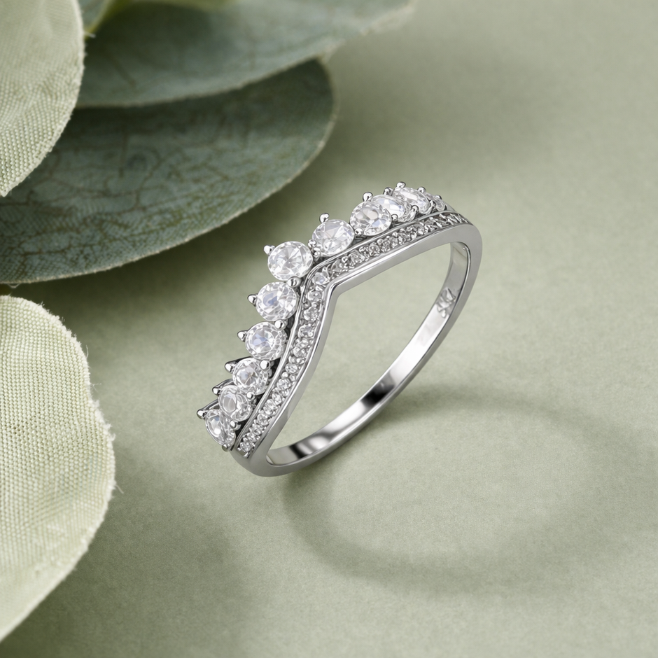 V Shape CZ Diamond Ring on Hand