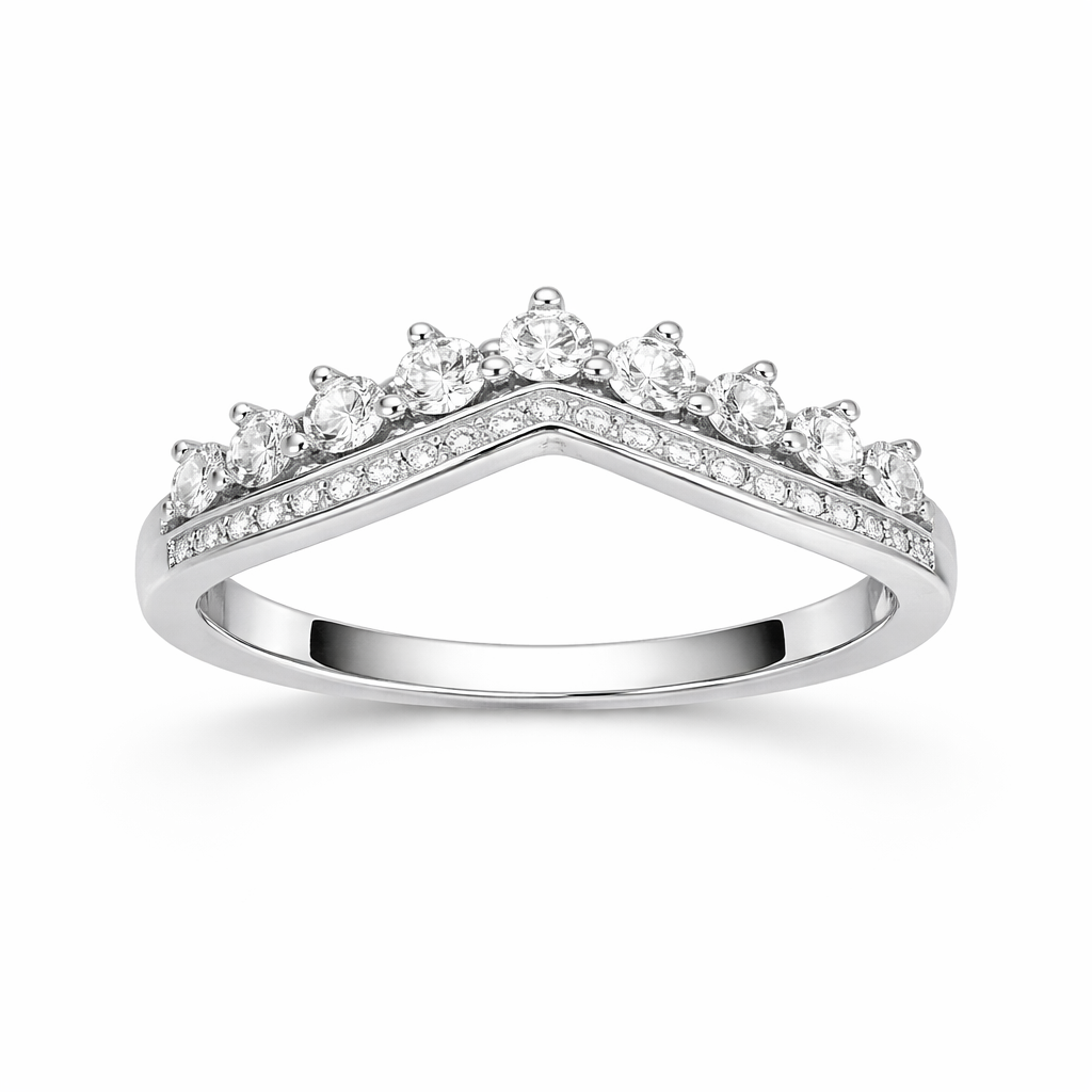 V Shape CZ Diamond Ring on Hand