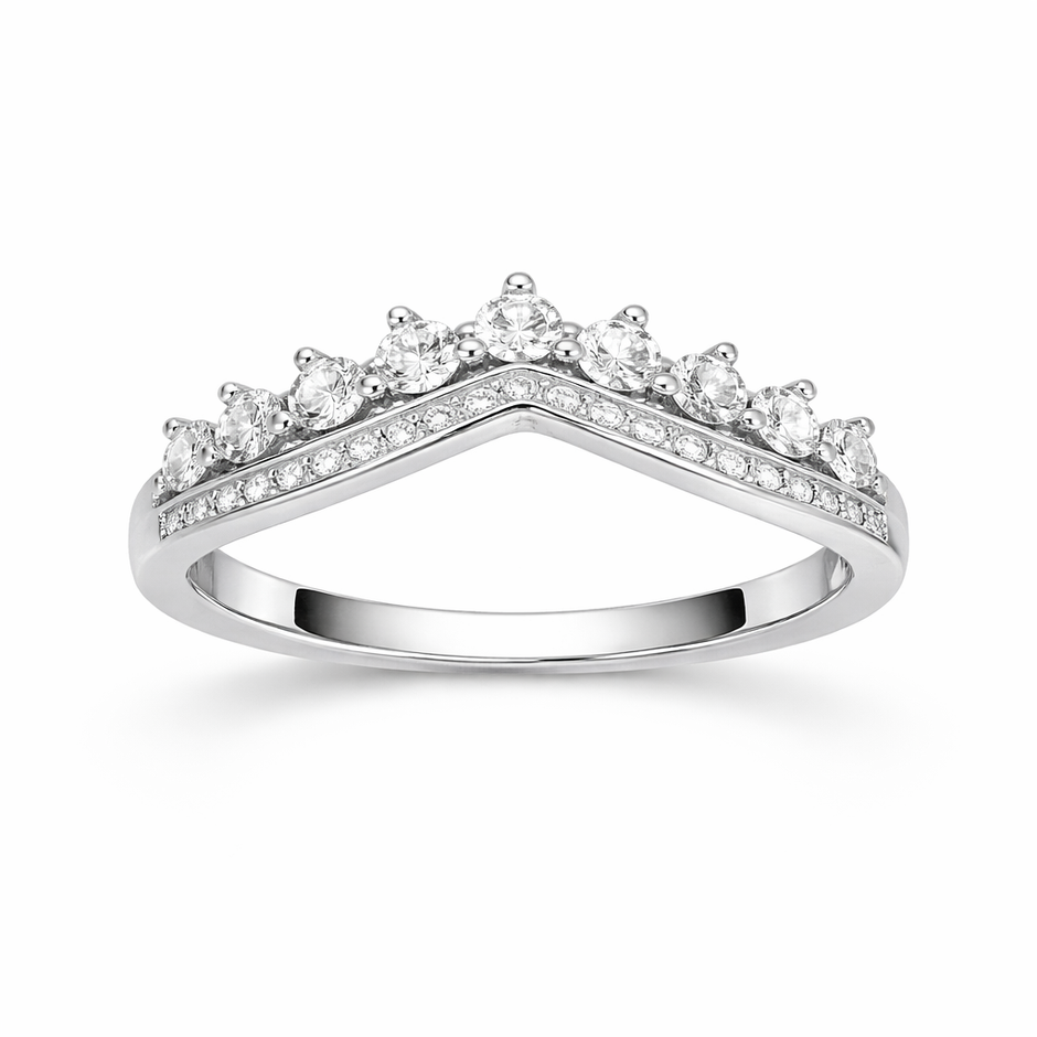 V Shape CZ Diamond Ring on Hand