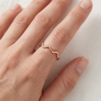 925 Sterling Silver Rose Gold Wavy CZ Ring for Women