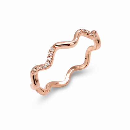 925 Sterling Silver Rose Gold Wavy CZ Ring for Women