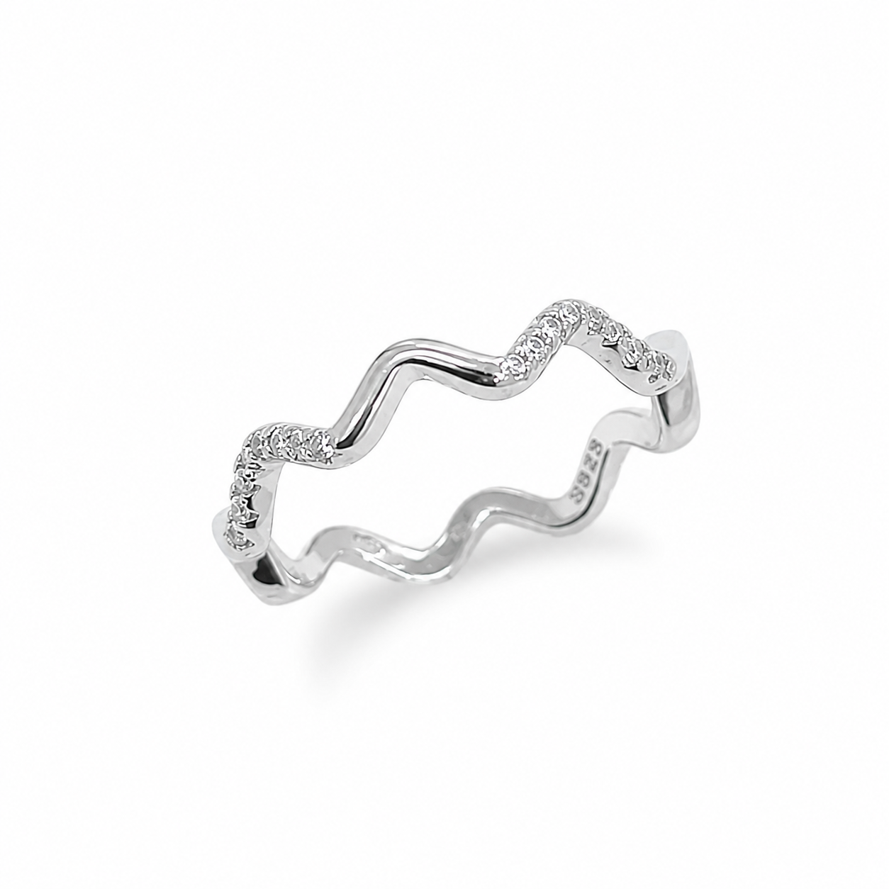 Wavy Pavé Open Ring in 925 Sterling Silver for Women