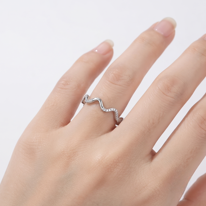 Wavy Pavé Open Ring in 925 Sterling Silver for Women