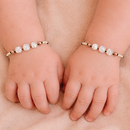 White Crystal Beaded 925 Sterling Silver Kids Bracelet