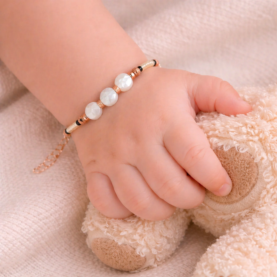 White Crystal Beaded 925 Sterling Silver Kids Bracelet
