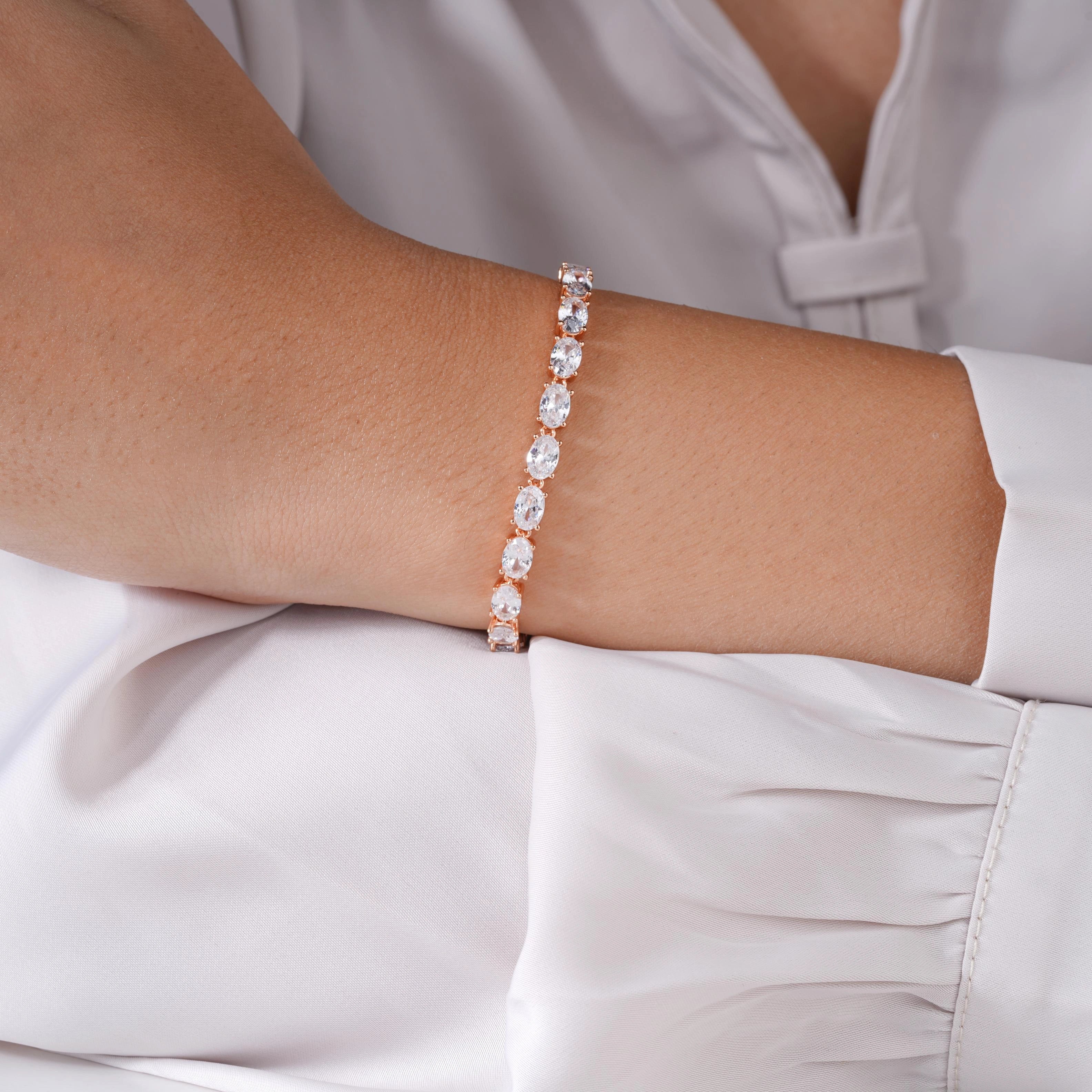Oval Cut Tennis Diamond Rose Gold Bracelet for Women