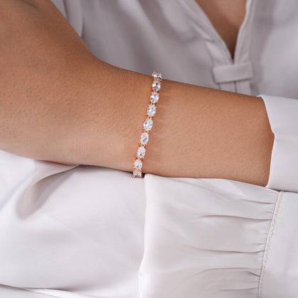 Oval Cut Tennis Diamond Rose Gold Bracelet for Women