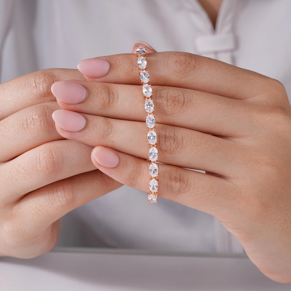 Oval Cut Tennis Diamond Rose Gold Bracelet for Women