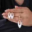 White Enamel Inlay 925 Sterling Silver Rose Gold Pendant Set for Women