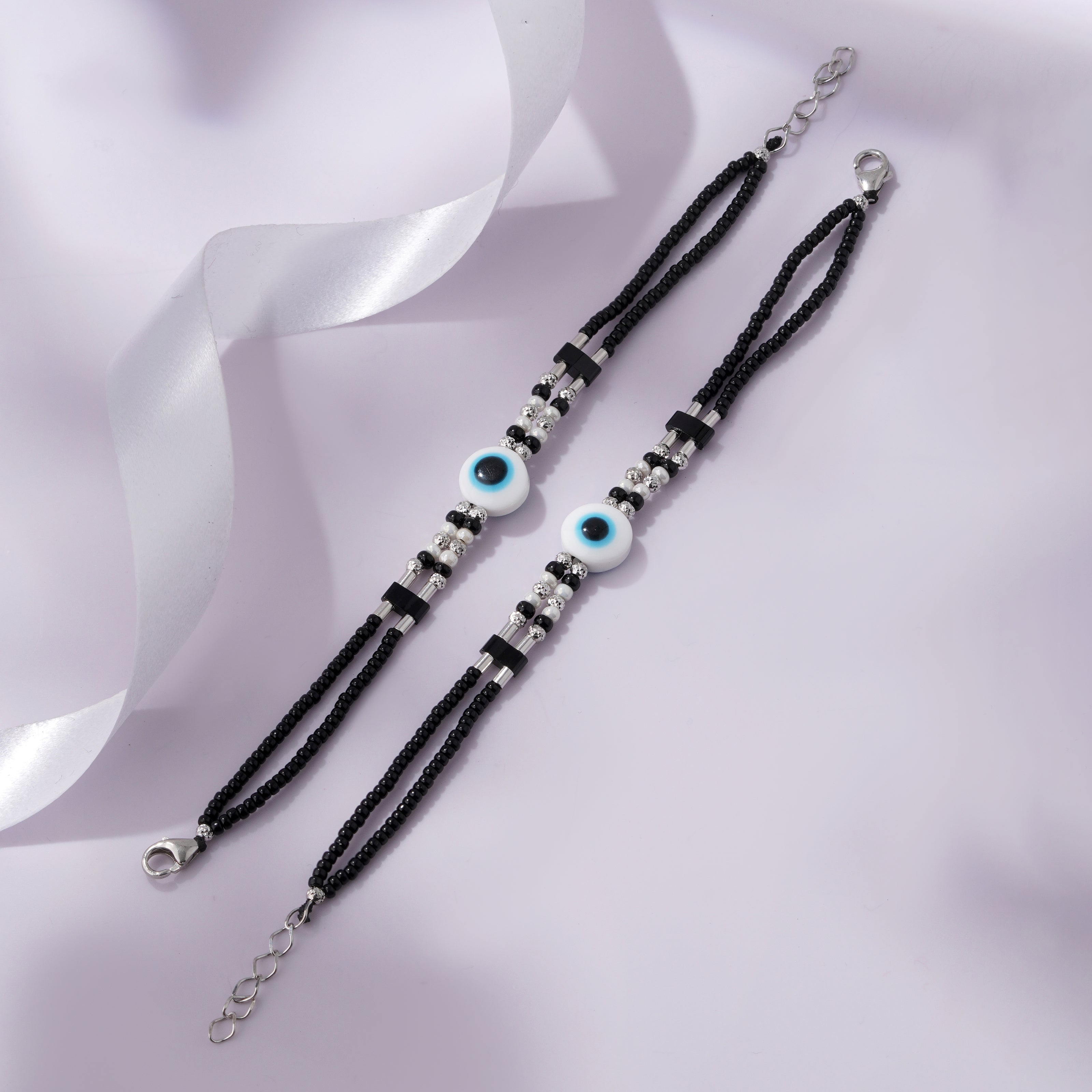 White Evil Eye Charms 925 Sterling Silver Kid's Bracelet