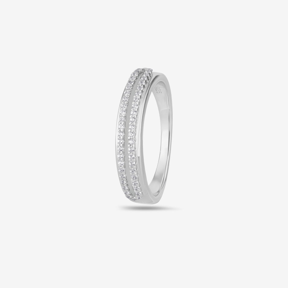 Double Row Diamond Silver Ring