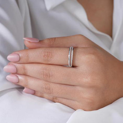 Double Row Diamond Silver Ring