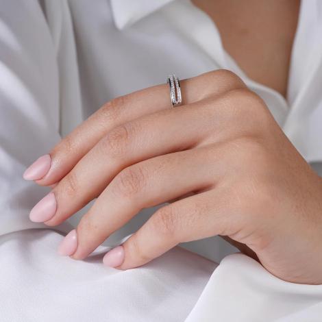 Double Row Diamond Silver Ring