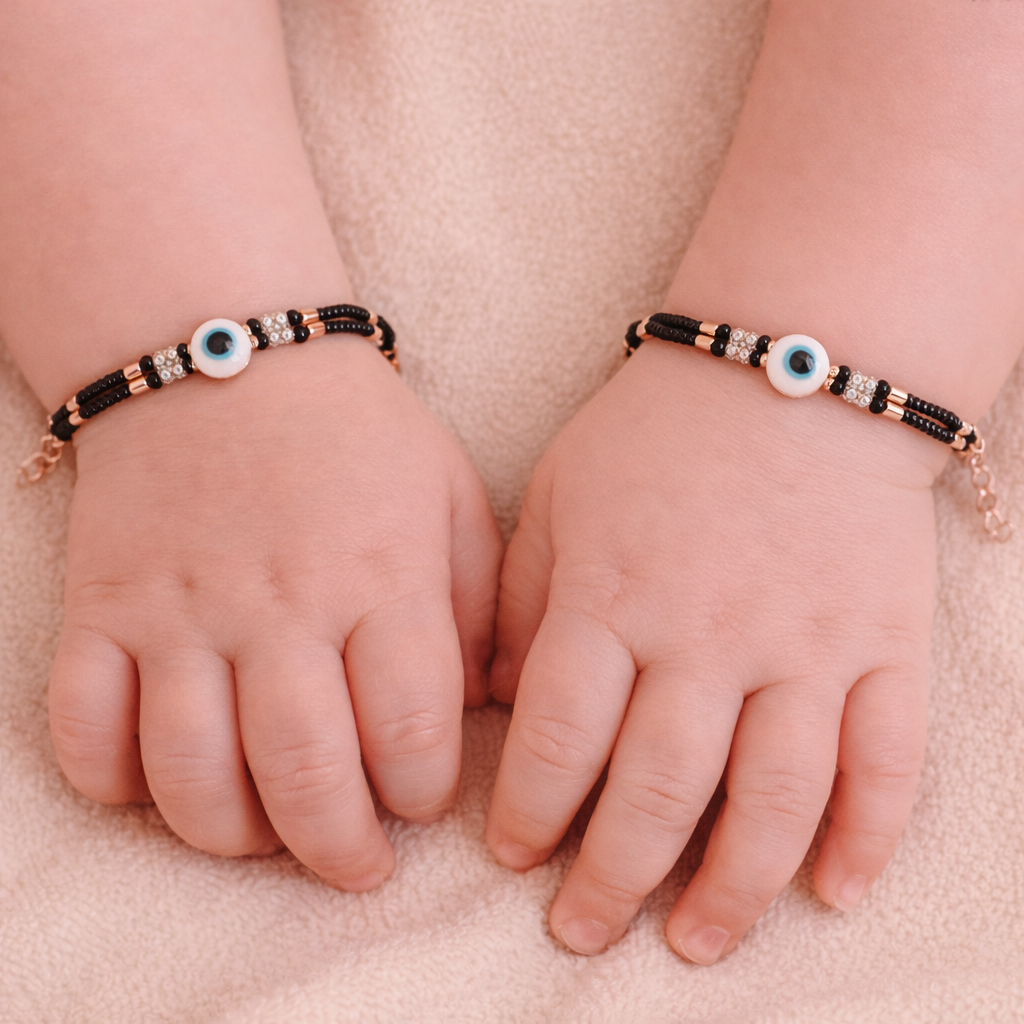 White Evil Eye Charms 925 Sterling Silver Kid's Bracelet