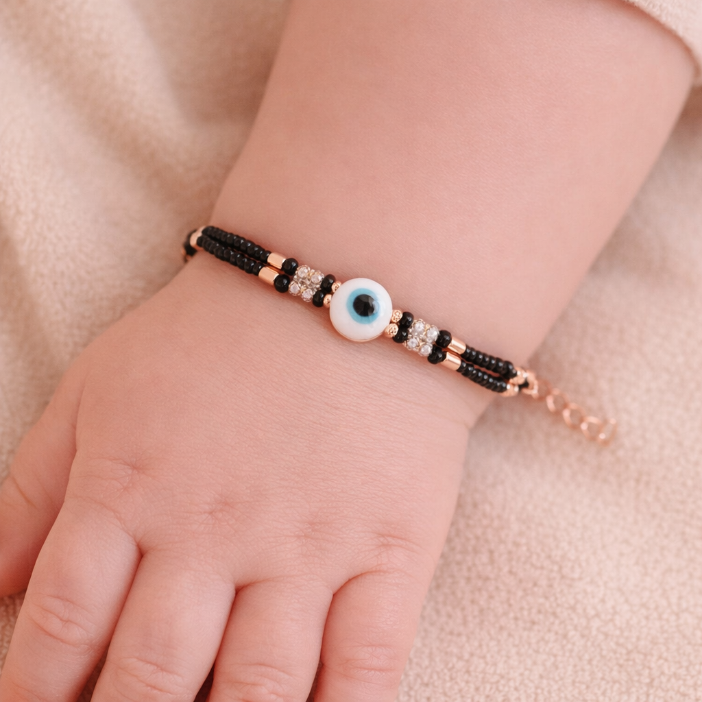 White Evil Eye Charms 925 Sterling Silver Kid's Bracelet