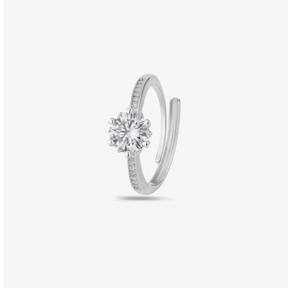 Round Solitaire Diamond Silver Ring