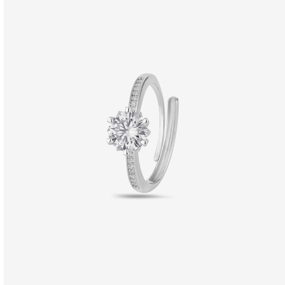 Round Solitaire Diamond Silver Ring