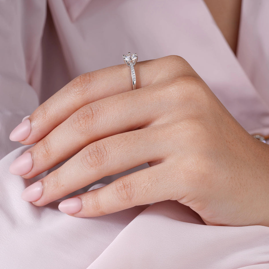 Round Solitaire Diamond Silver Ring