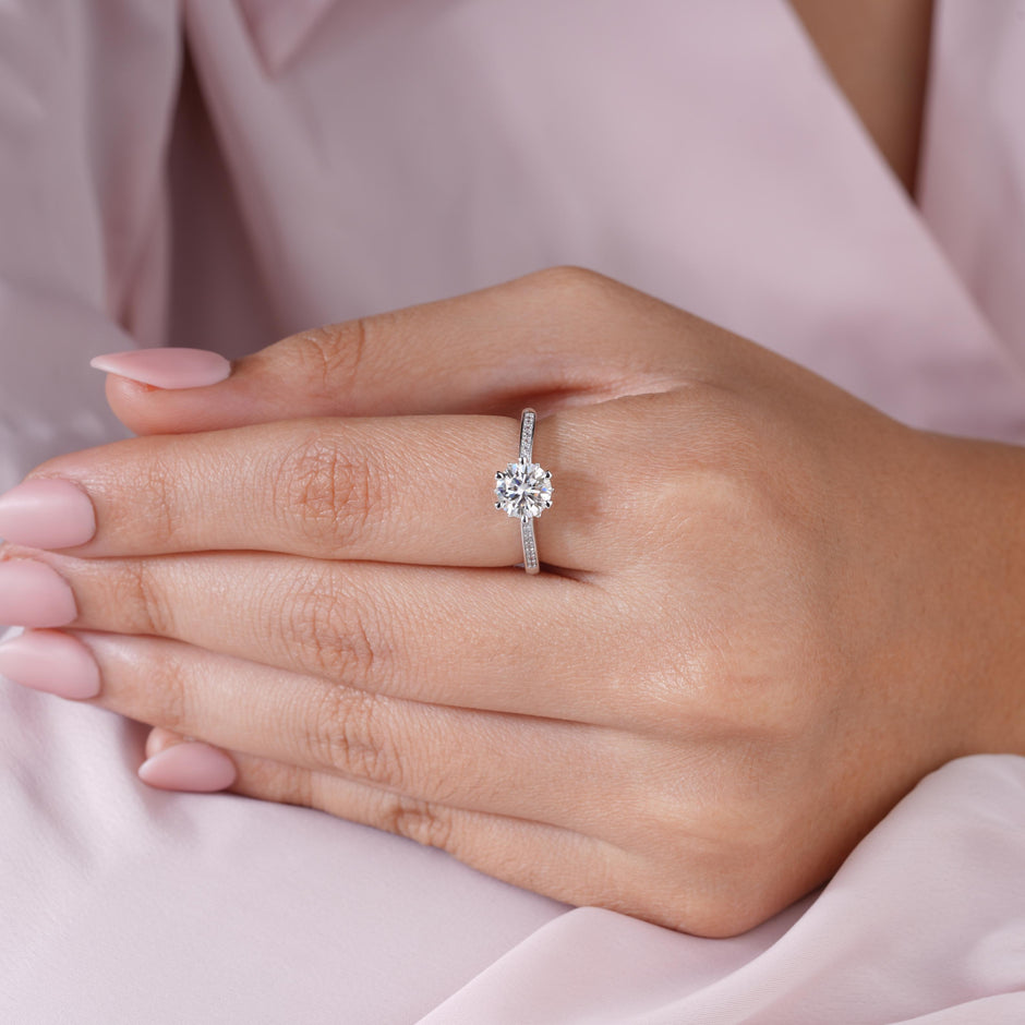Round Solitaire Diamond Silver Ring