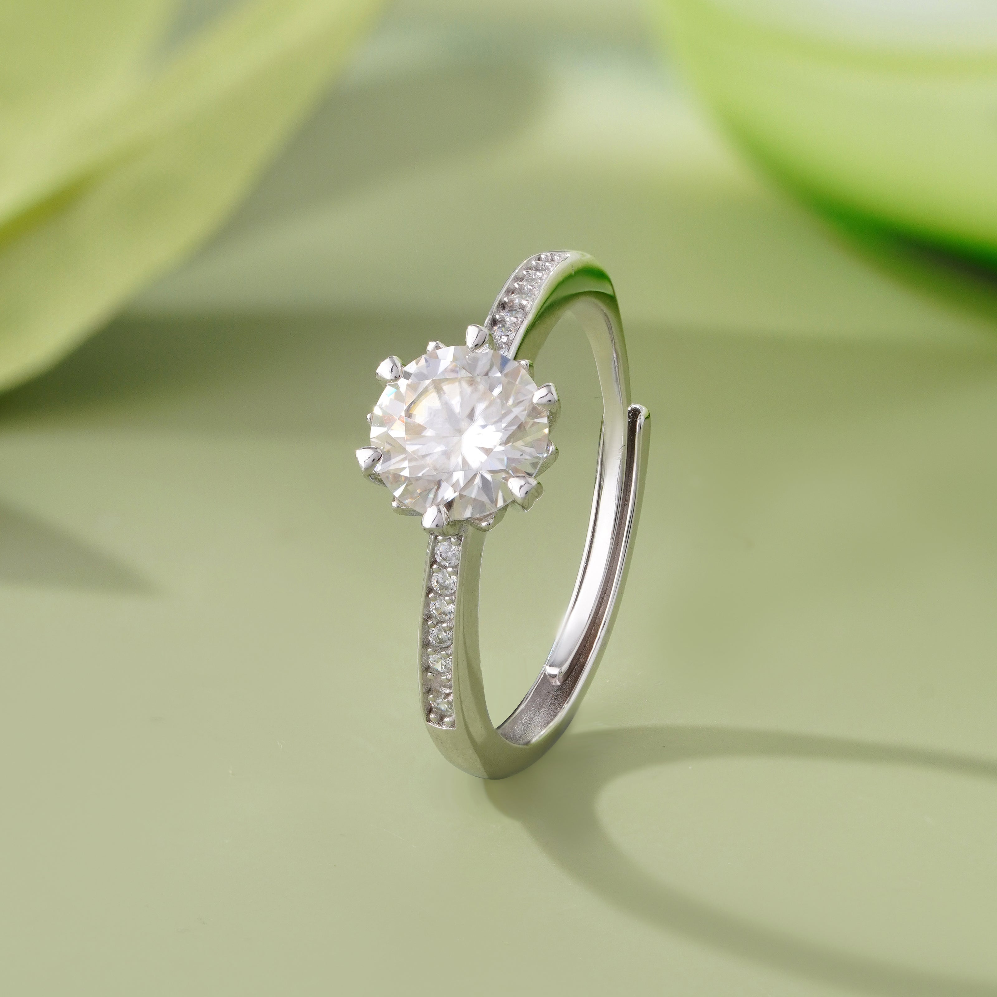 Round Solitaire Diamond Silver Ring