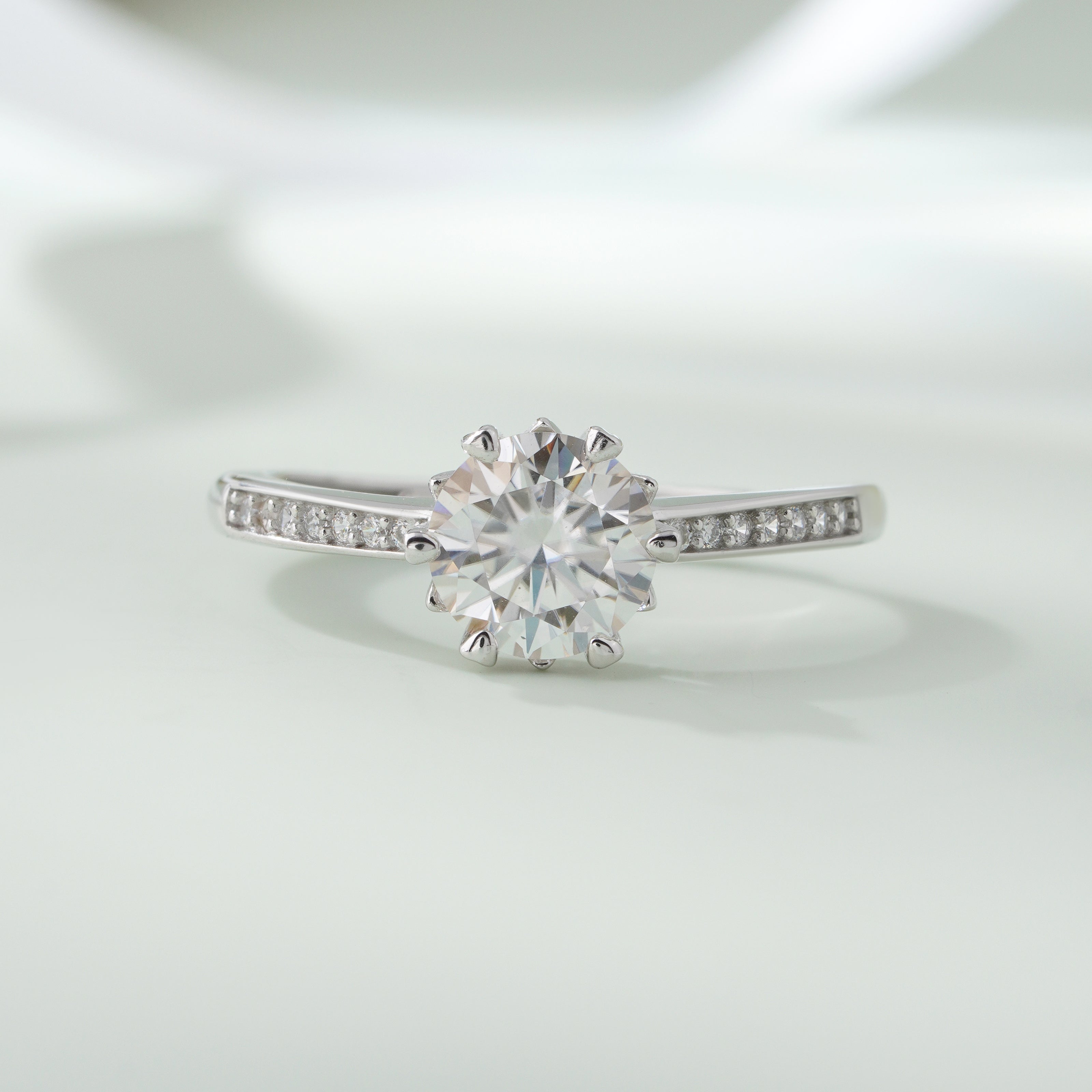 Round Solitaire Diamond Silver Ring