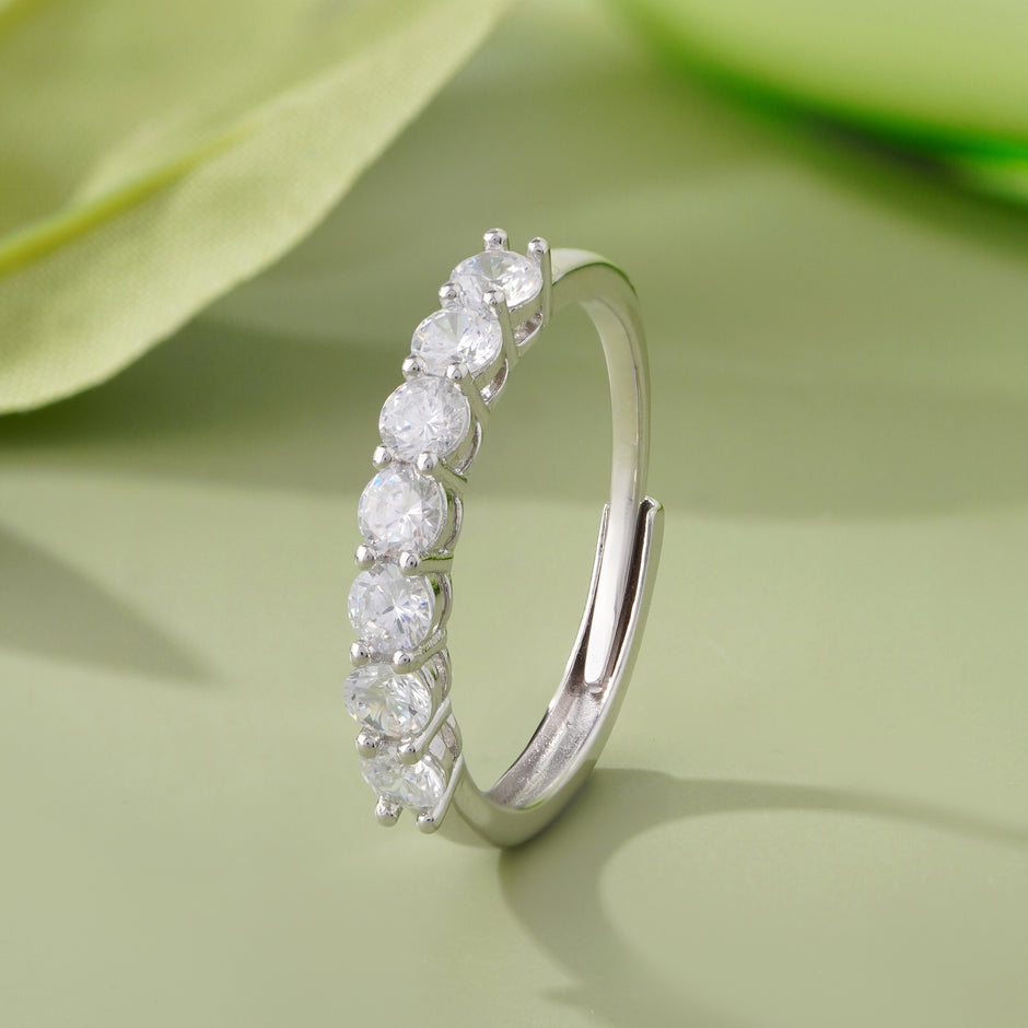 Round Diamond Silver Ring
