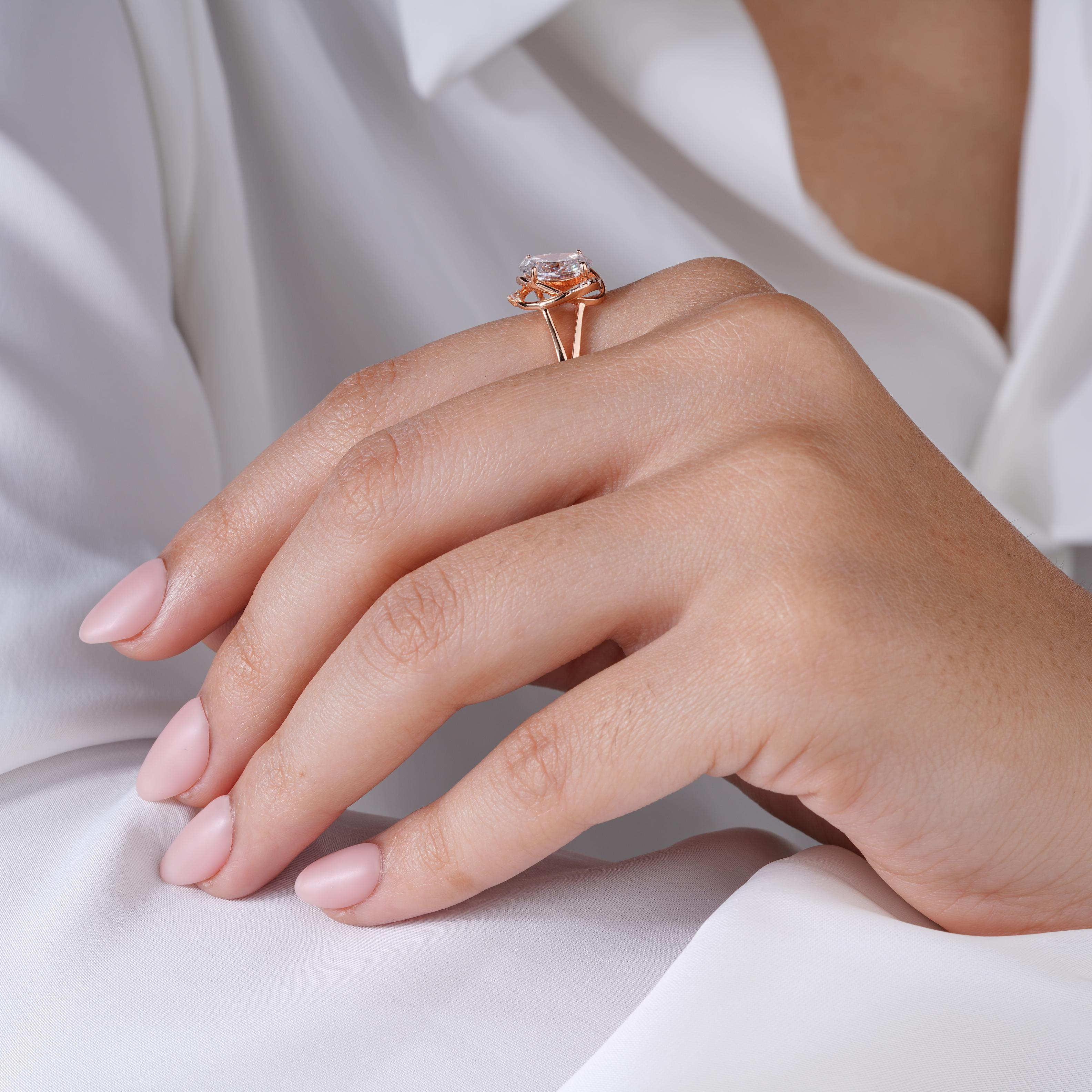 White Stone Rose Gold Ring on Hand