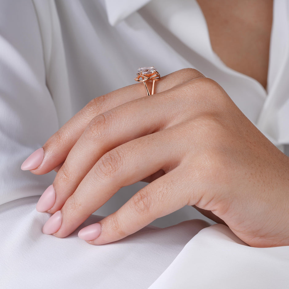 White Stone Rose Gold Ring on Hand