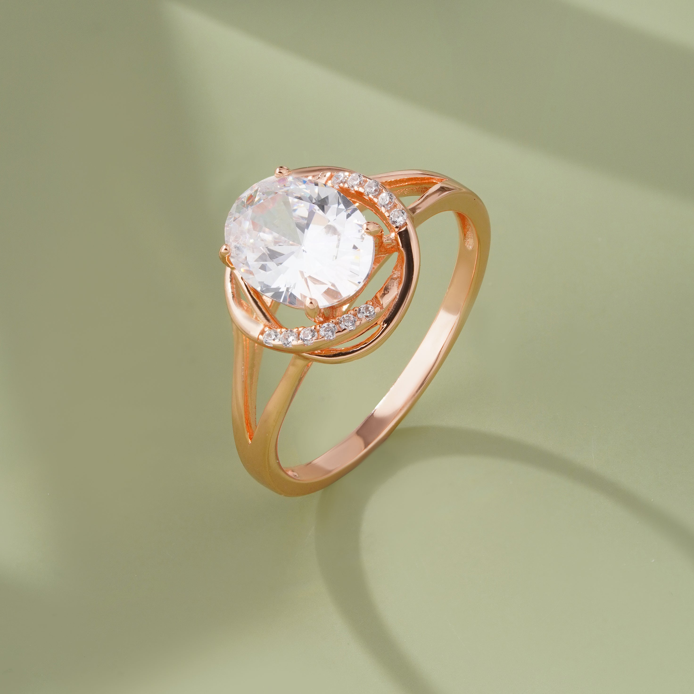 White Stone Rose Gold Ring on Hand