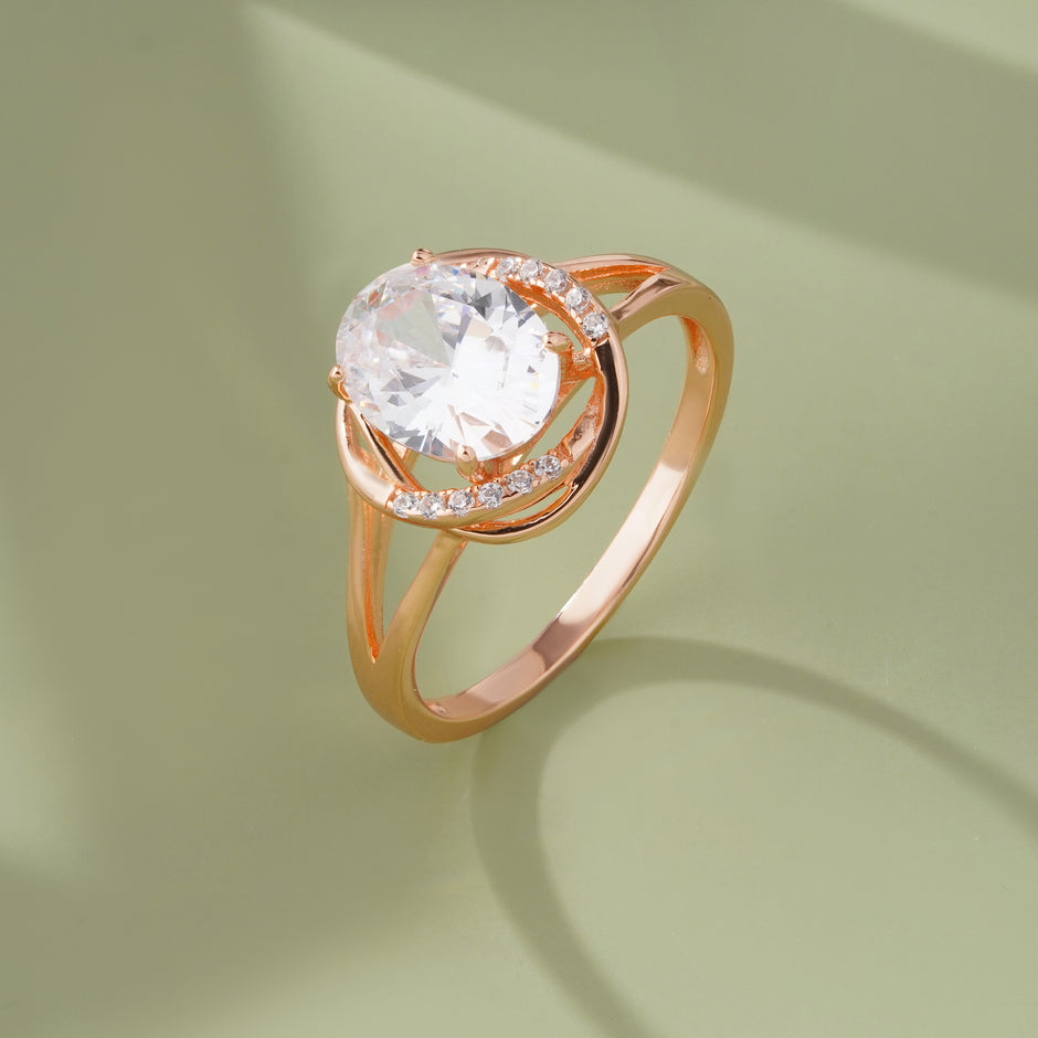 White Stone Rose Gold Ring on Hand