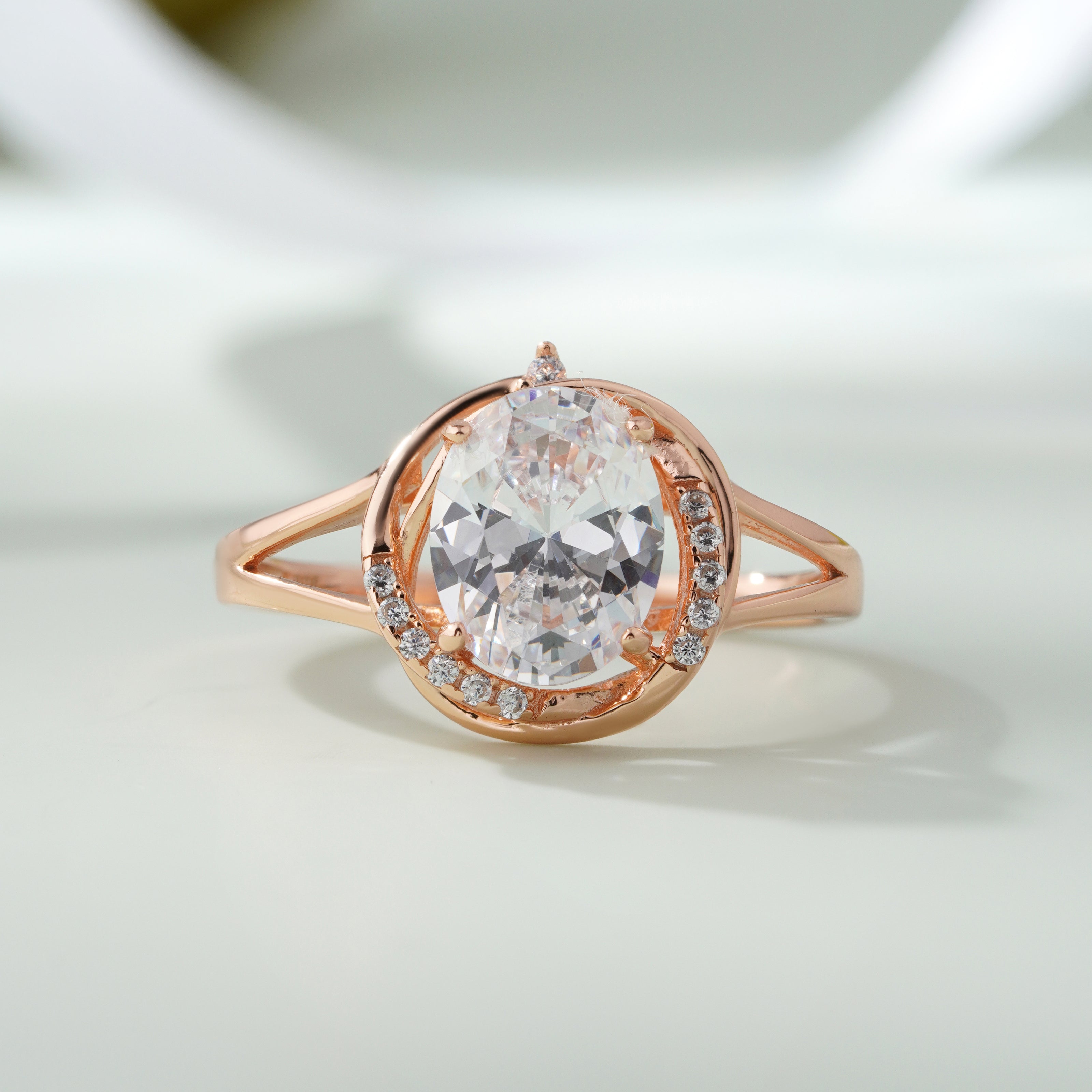 White Stone Rose Gold Ring on Hand