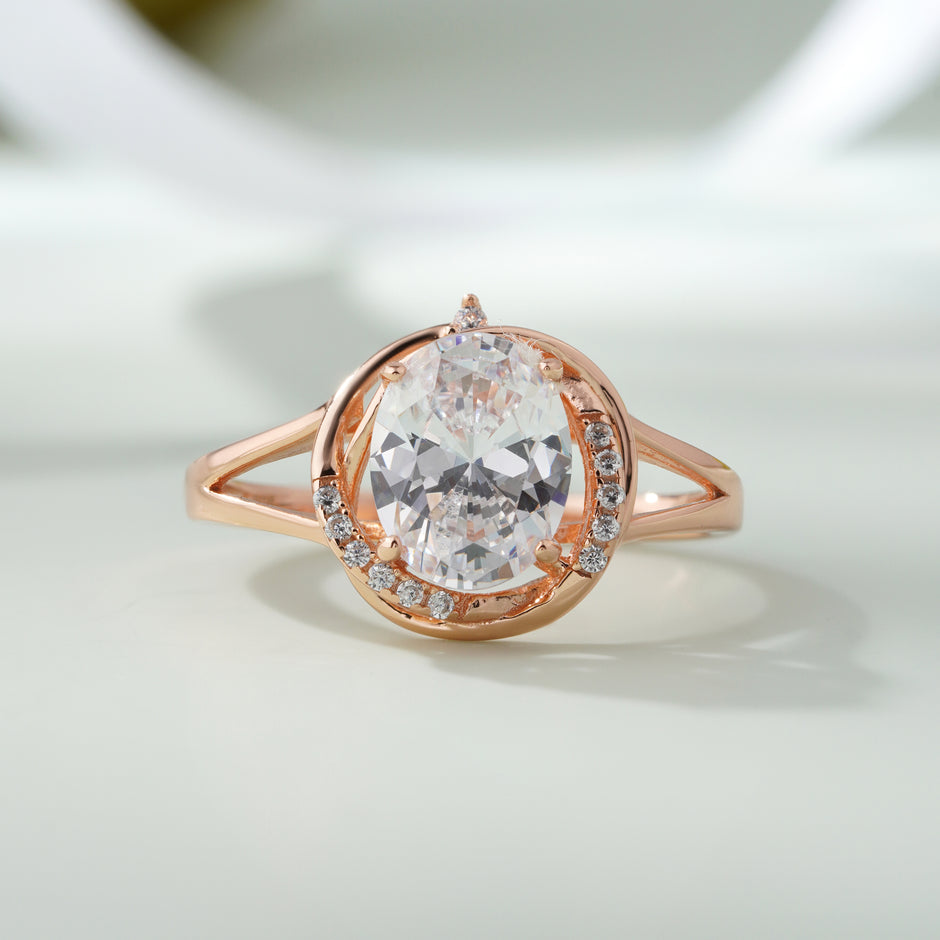 White Stone Rose Gold Ring on Hand