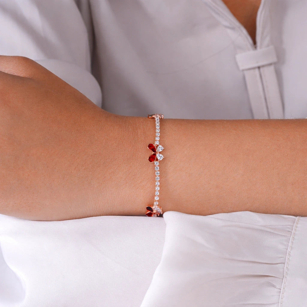 Red Butterfly Diamond Adjustable Bracelet for Women
