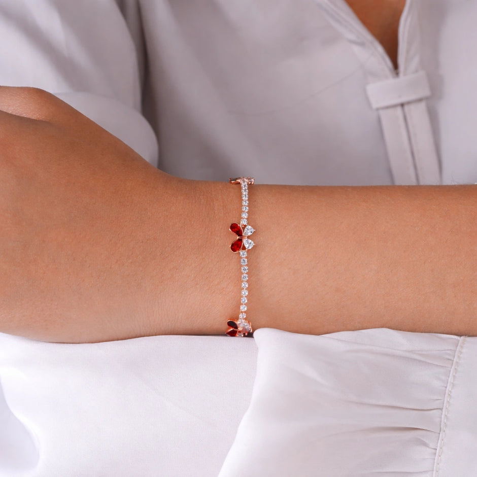 Red Butterfly Diamond Adjustable Bracelet for Women