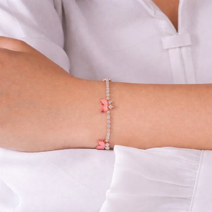 Pink Butterfly Diamond Adjustable Bracelet for Women