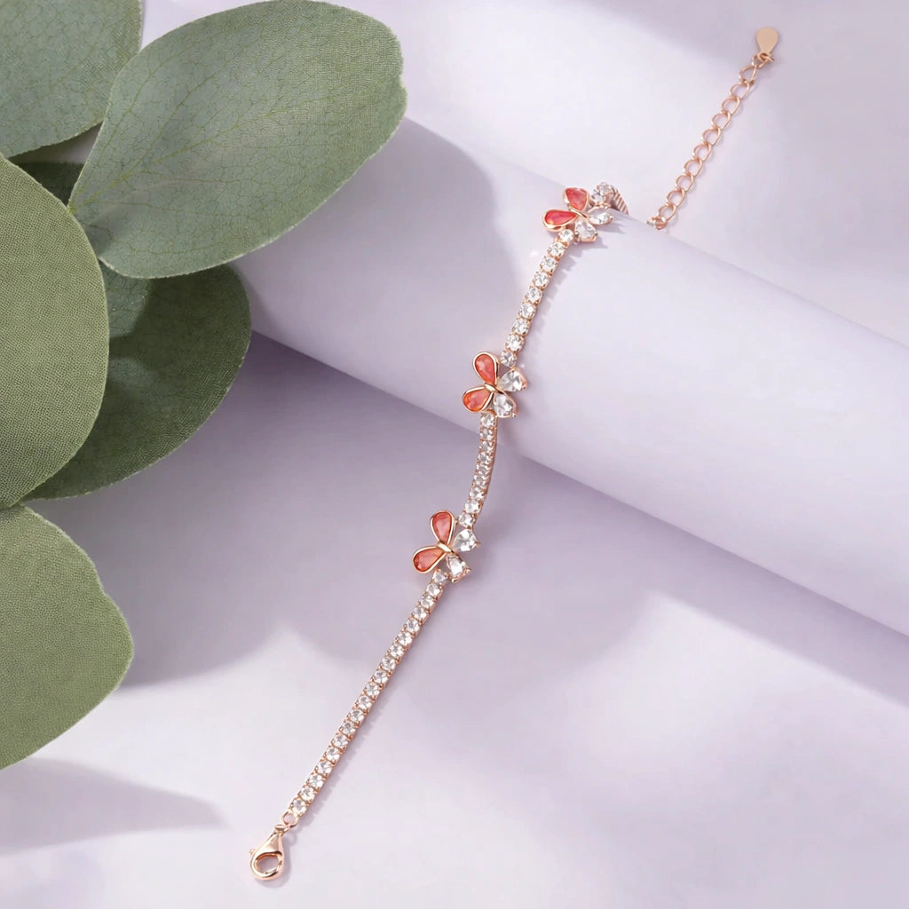 Pink Butterfly Diamond Adjustable Bracelet for Women