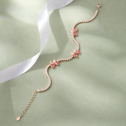 Pink Butterfly Diamond Adjustable Bracelet for Women