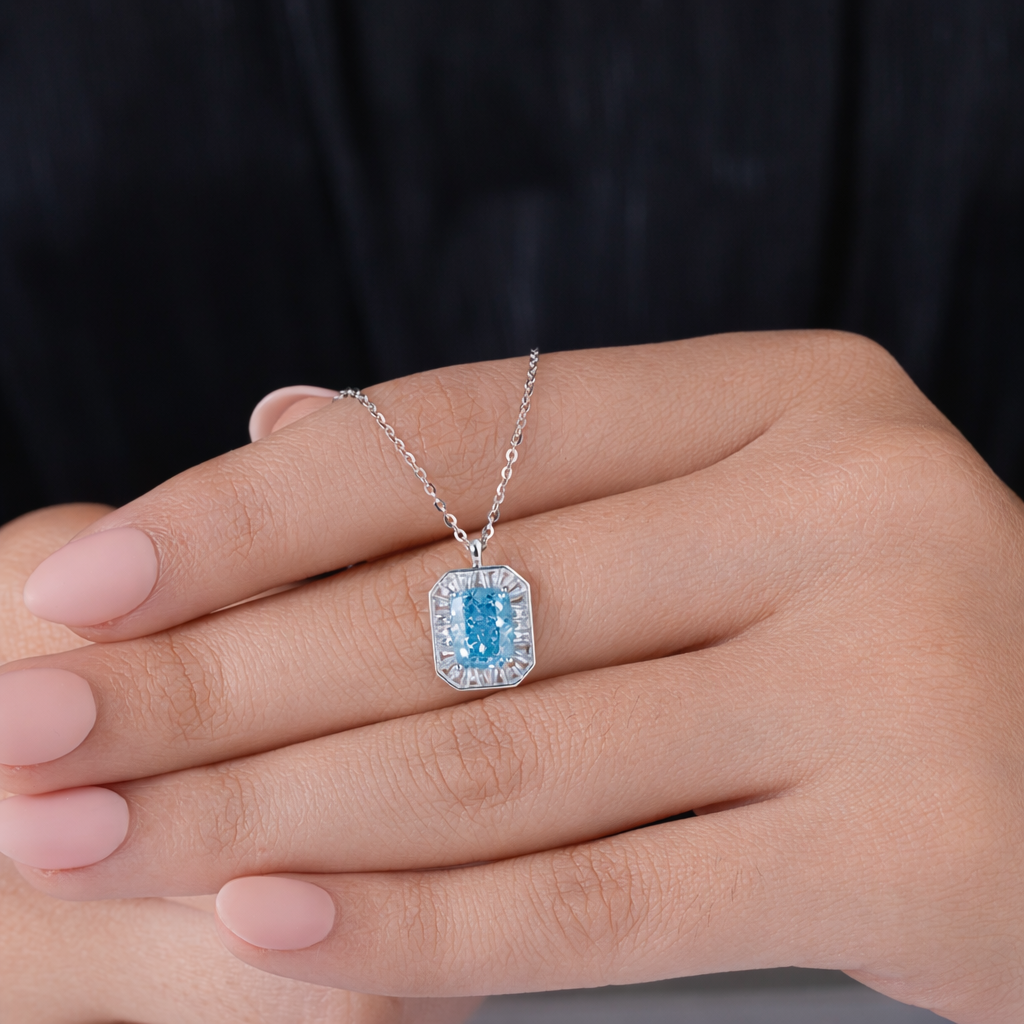 Sky Aura Diamond CZ 925 Sterling Silver Pendant Chain for Women