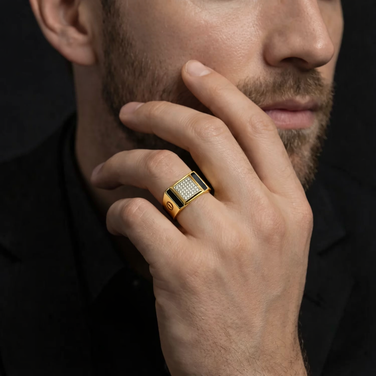 Square Design Diamond 925 Sterling Silver Yellow Gold Ring for Men