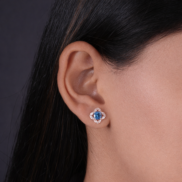 Sky Blue Cushion Diamond 925 Sterling Silver Rose Gold Stud Earrings for Women